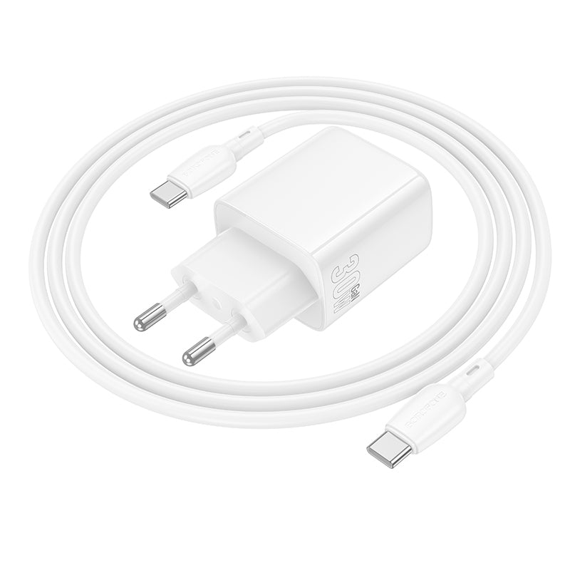 Nettlader med USB-C-kabel Borofone BN29 Fuente, 30W, 3A, 1 x USB-A - 1 x USB-C, Hvit