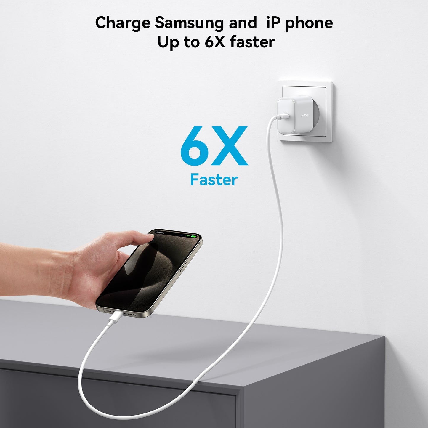 Nettlader med USB-C-kabel Joyroom JR-TCF24, 30W, 3A, 1 x USB-C, Hvit