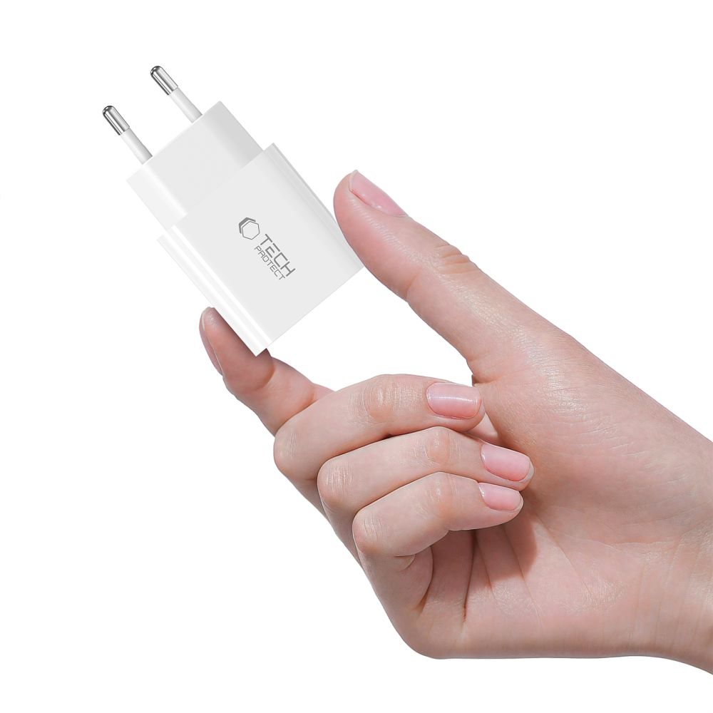 Nettlader med USB-C-kabel Tech-Protect NC20W, 20W, 3A, 1 x USB-C, Hvit