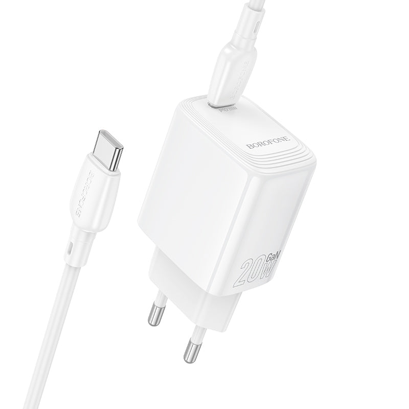 Nettlader med USB-C-kabel Borofone BN26 Fuente, 20W, 3A, 1 x USB-C, Hvit