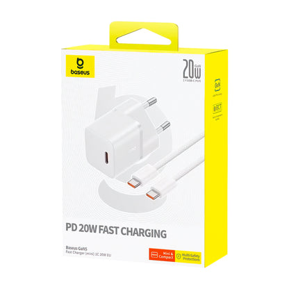Nettlader med USB-C-kabel Baseus GaN5, 20W, 3A, 1 x USB-C, Hvit P10110900213-01