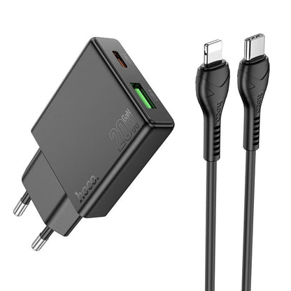 Nettlader med Lightning-kabel HOCO N38, 20W, 3A, 1 x USB-A - 1 x USB-C, Svart
