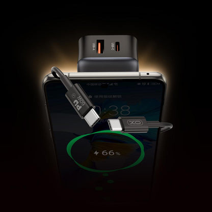Nettlader med USB-C-kabel XO Design L154, 20W, 3A, 1 x USB-A - 1 x USB-C, Svart