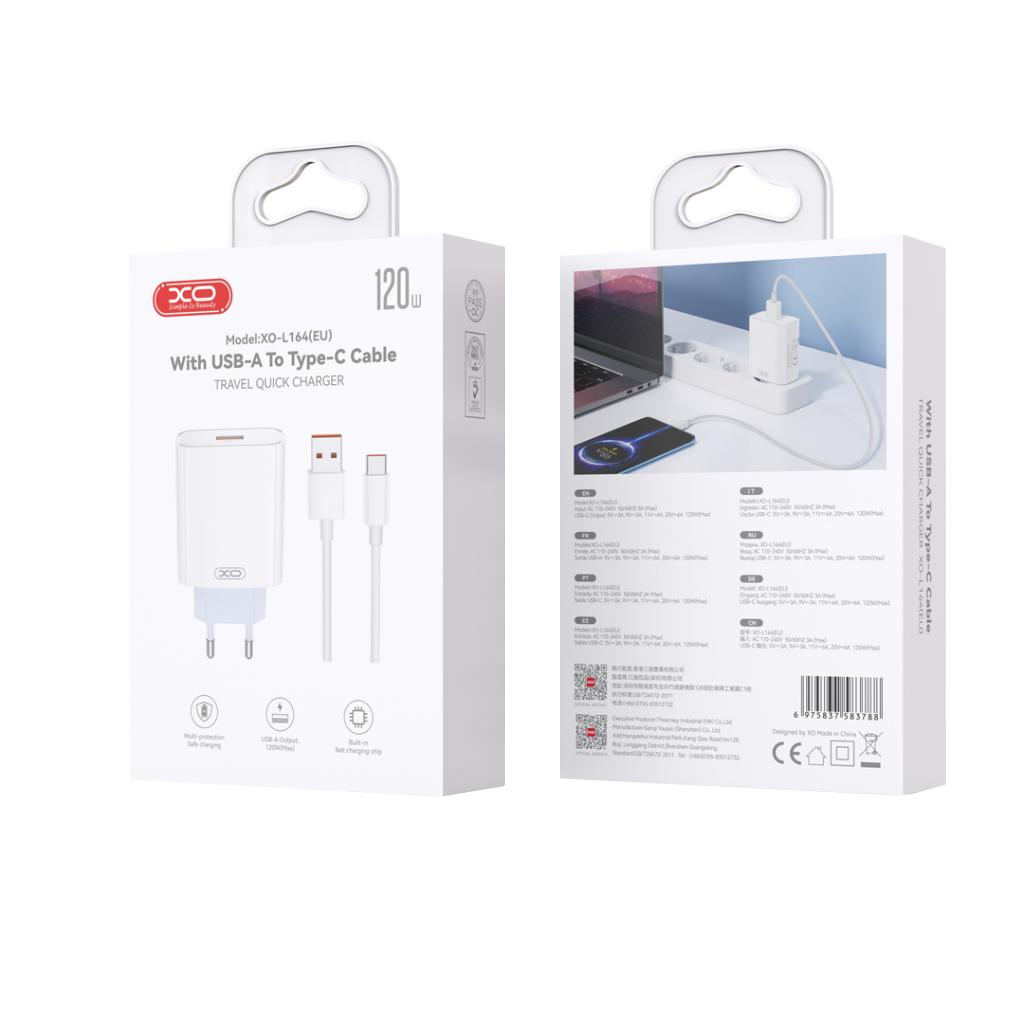 Nettlader med USB-C-kabel XO Design L164, 30W, 1 x USB-A, Hvit