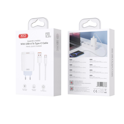 Nettlader med USB-C-kabel XO Design L164, 30W, 1 x USB-A, Hvit
