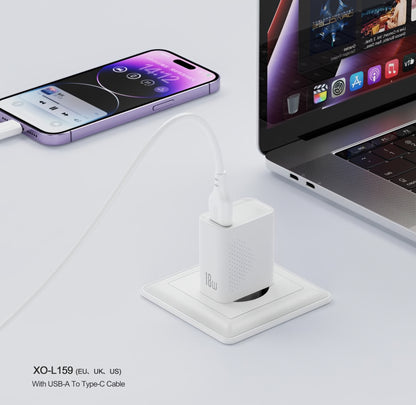 Nettlader med microUSB-kabel XO Design L159, 18W, 3A, 1 x USB-A, Hvit
