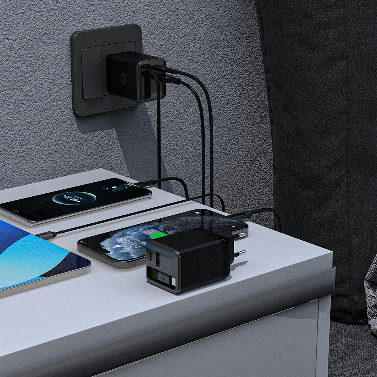 Nettlader med USB-C-kabel Dudao A67EU, 67W, 3.35A, 1 x USB-A - 1 x USB-C, Svart