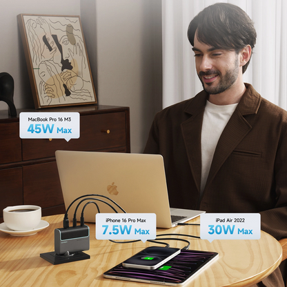 Nettlader med USB-C-kabel Cuktech, 100W, 5A, 1 x USB-A - 2 x USB-C, Grå CUKAD1003EUG