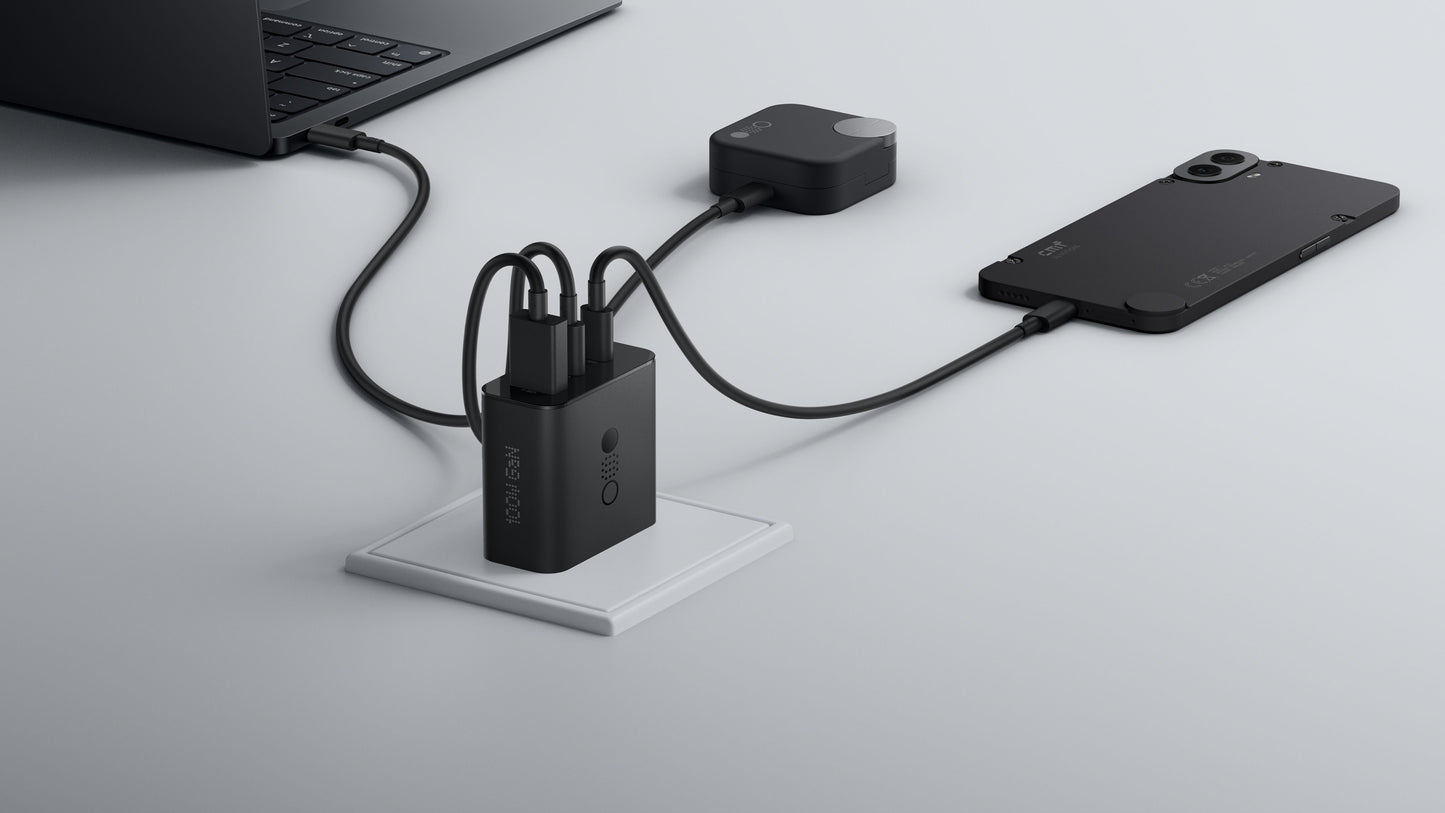 Nettlader med USB-C-kabel CMF by Nothing C349, 100W, 5A, 1 x USB-A - 2 x USB-C, Grå A10800016