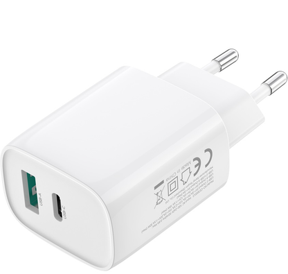Nettlader med Lightning-kabel XO Design CE30, 30W, 3A, 1 x USB-A - 1 x USB-C, Hvit
