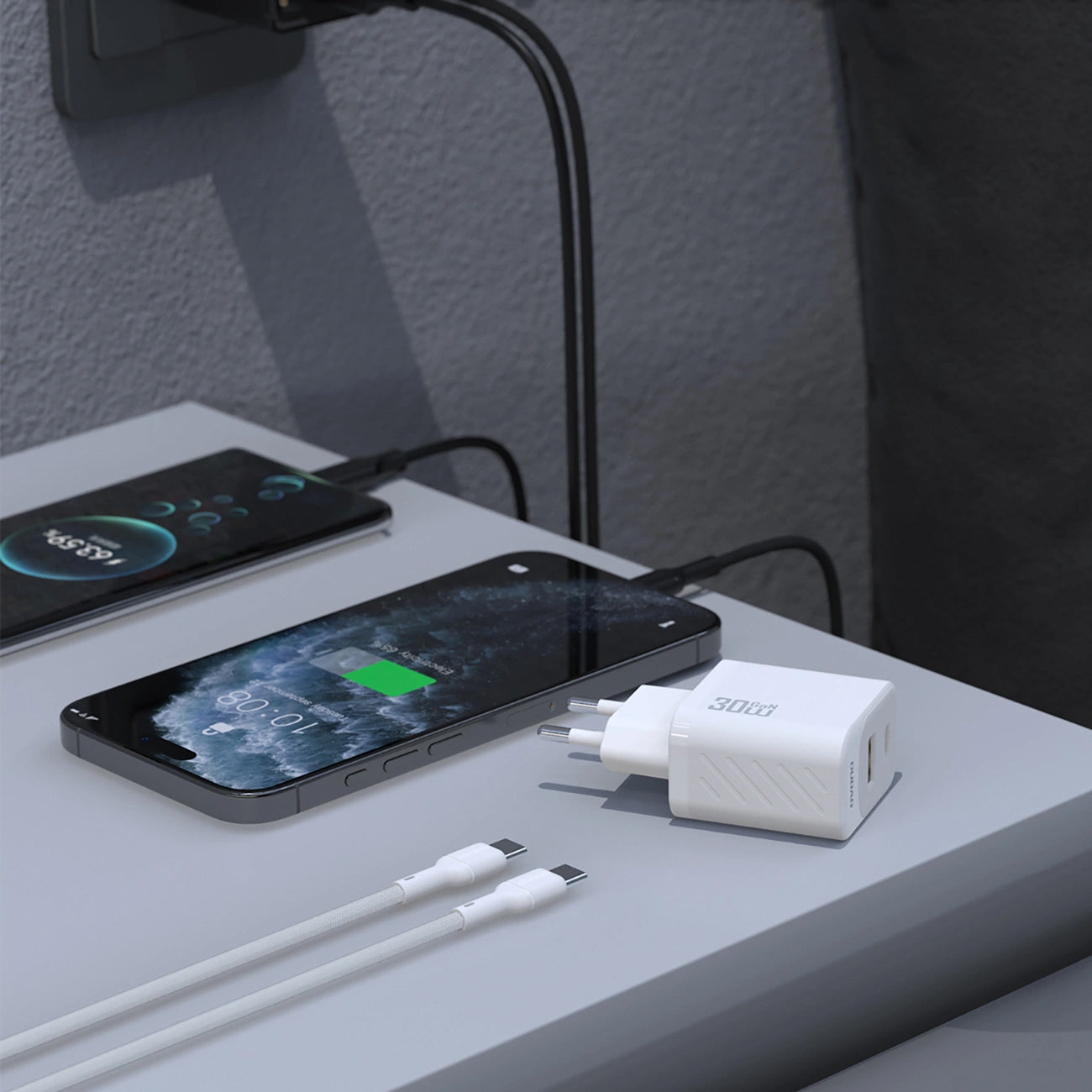 Nettlader med USB-C-kabel Dudao A27TCEU, 30W, 1 x USB-A - 1 x USB-C, Svart