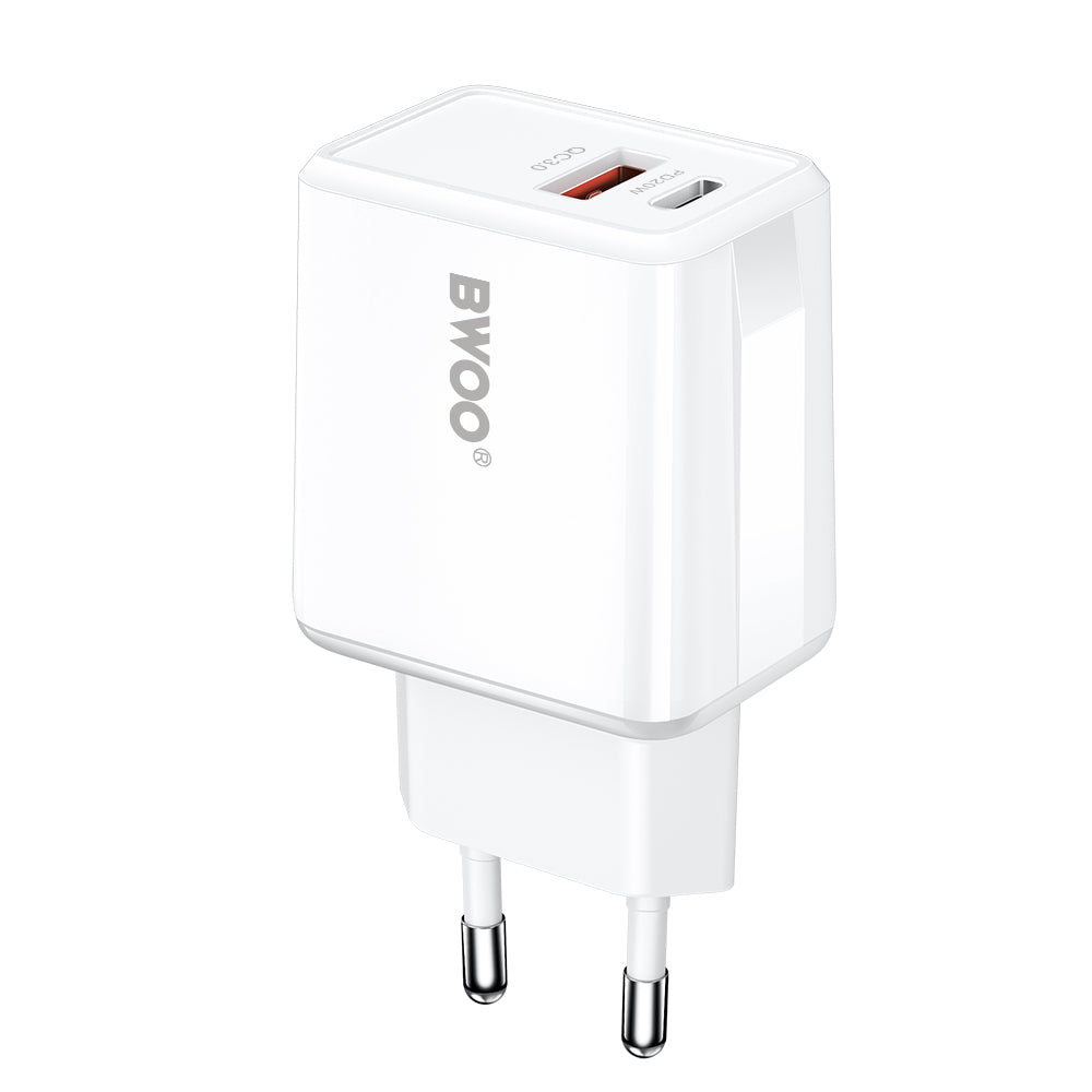Nettlader med Lightning-kabel BWOO CDA182, 38W, 3A, 1 x USB-A - 1 x USB-C, Hvit