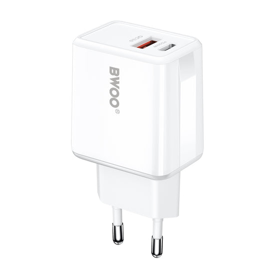 Nettlader med Lightning-kabel BWOO CDA182, 38W, 3A, 1 x USB-A - 1 x USB-C, Hvit