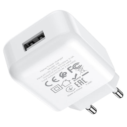 Nettlader med Lightning-kabel HOCO N2, 10W, 2A, 1 x USB-A, Hvit