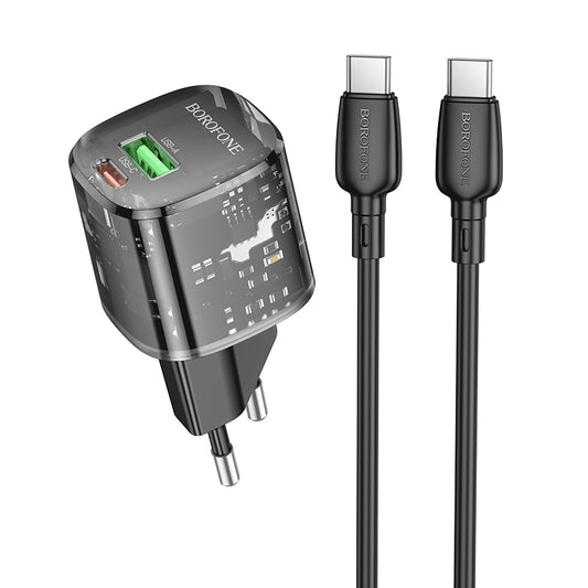 Nettlader med USB-C-kabel Borofone BN17 Sunlight, 20W, 3A, 1 x USB-A - 1 x USB-C, Svart