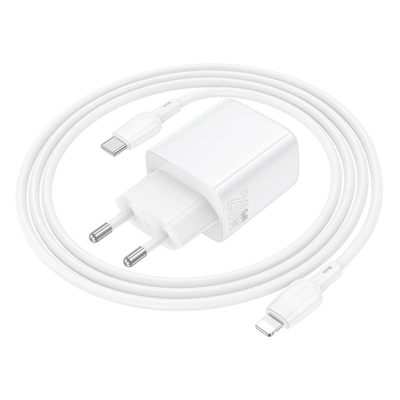 Nettlader med Lightning-kabel Borofone BN27 Fuente, 20W, 3A, 1 x USB-A - 1 x USB-C, Hvit