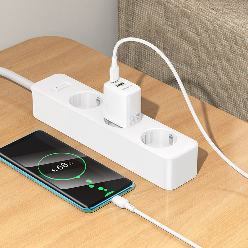Nettlader med USB-C-kabel Borofone BN27 Fuente, 20W, 3A, 1 x USB-A - 1 x USB-C, Hvit