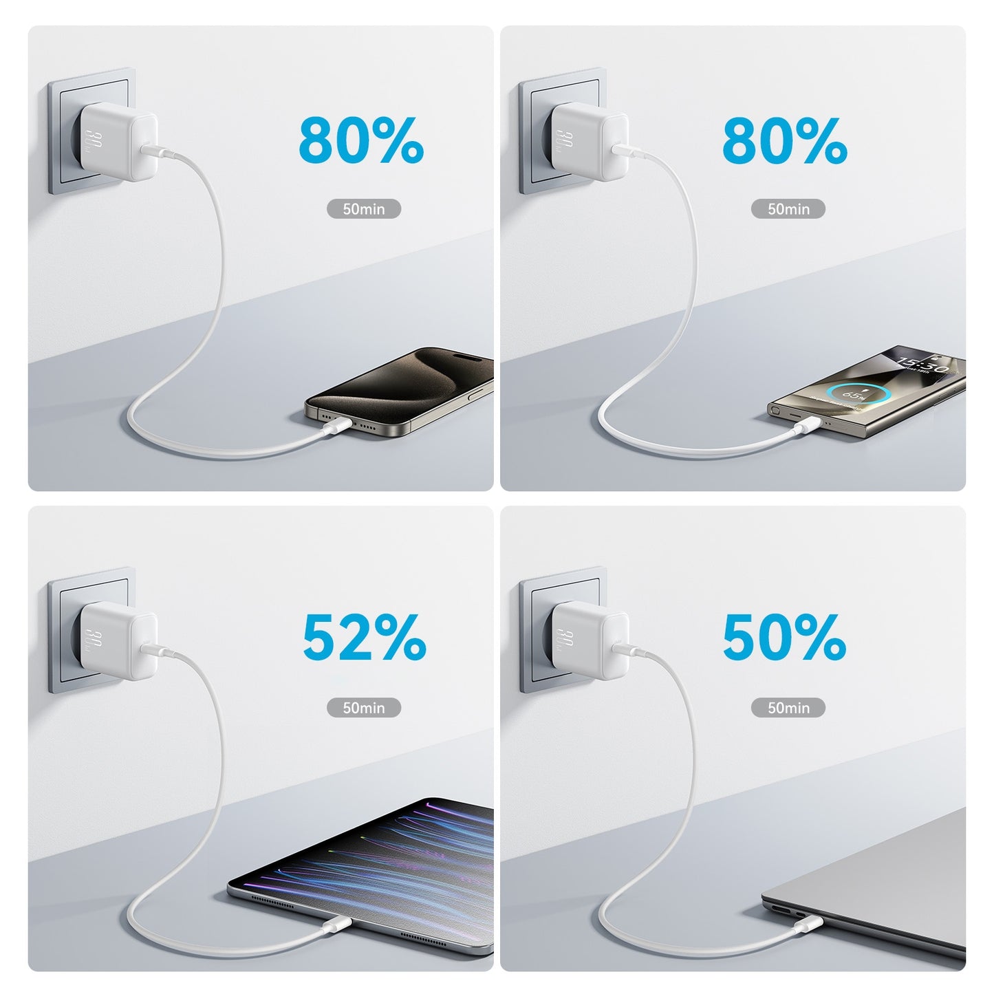 Nettlader med USB-C-kabel Joyroom JR-TCF24, 30W, 3A, 1 x USB-C, Hvit