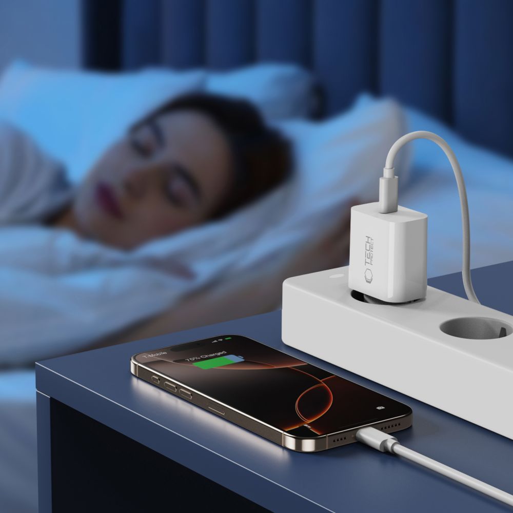 Nettlader med USB-C-kabel Tech-Protect NC20W, 20W, 3A, 1 x USB-C, Hvit