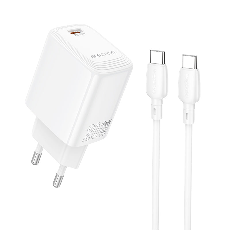 Nettlader med USB-C-kabel Borofone BN26 Fuente, 20W, 3A, 1 x USB-C, Hvit