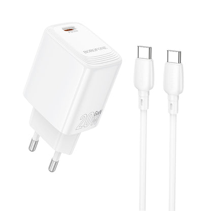 Nettlader med USB-C-kabel Borofone BN26 Fuente, 20W, 3A, 1 x USB-C, Hvit