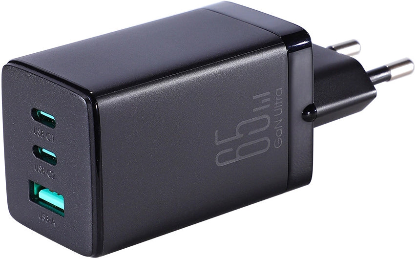 Nettlader med USB-C-kabel Joyroom TCG01, 65W, 3.25A, 1 x USB-A - 2 x USB-C, Svart