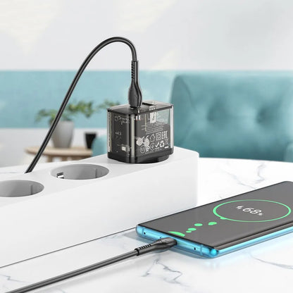 Nettlader med USB-C-kabel HOCO N34, 20W, 3A, 1 x USB-A - 1 x USB-C, Gjennomsiktig