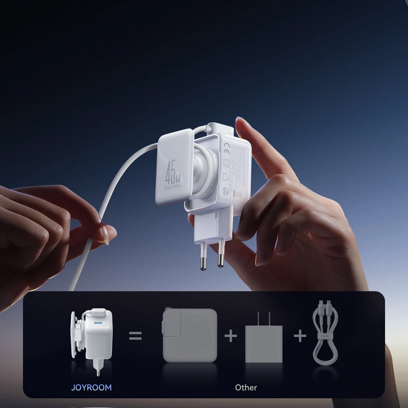 Nettlader med USB-C-kabel Joyroom JR-TCL05, 45W, 3A, 2 x USB-C, Hvit
