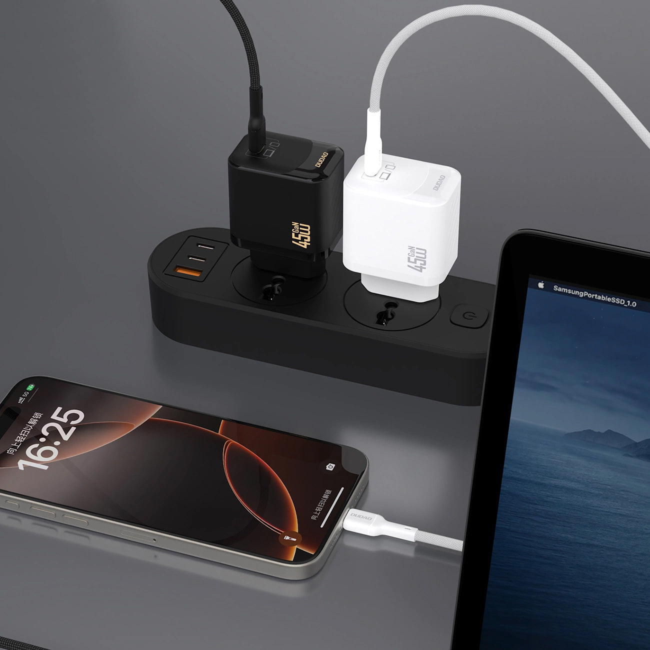 Nettlader med USB-C-kabel Dudao A28C, 45W, 3A, 1 x USB-C, Hvit