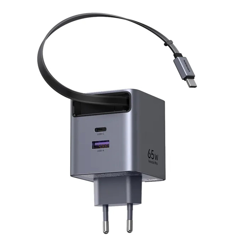 Nettlader med USB-C-kabel UGREEN X615, 65W, 3A, 1 x USB-A - 1 x USB-C, Grå