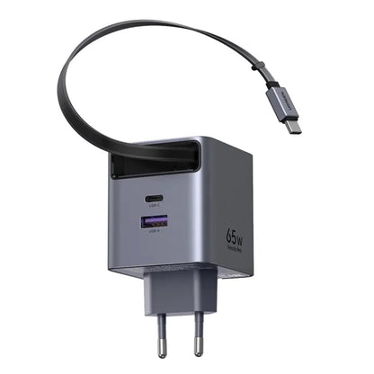 Nettlader med USB-C-kabel UGREEN X615, 65W, 3A, 1 x USB-A - 1 x USB-C, Grå