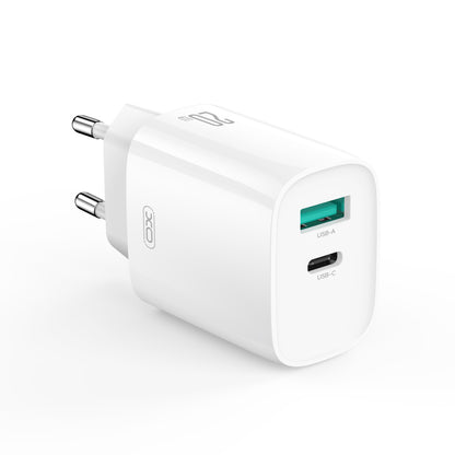 Nettlader med USB-C-kabel XO Design CE29, 20W, 3A, 1 x USB-A - 1 x USB-C, Hvit