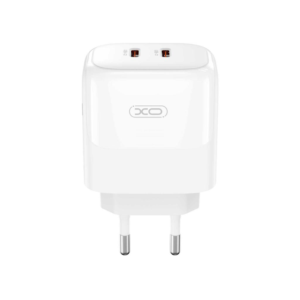 Nettlader med Lightning-kabel XO Design L140, 35W, 3A, 2 x USB-C, Hvit