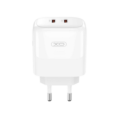 Nettlader med Lightning-kabel XO Design L140, 35W, 3A, 2 x USB-C, Hvit
