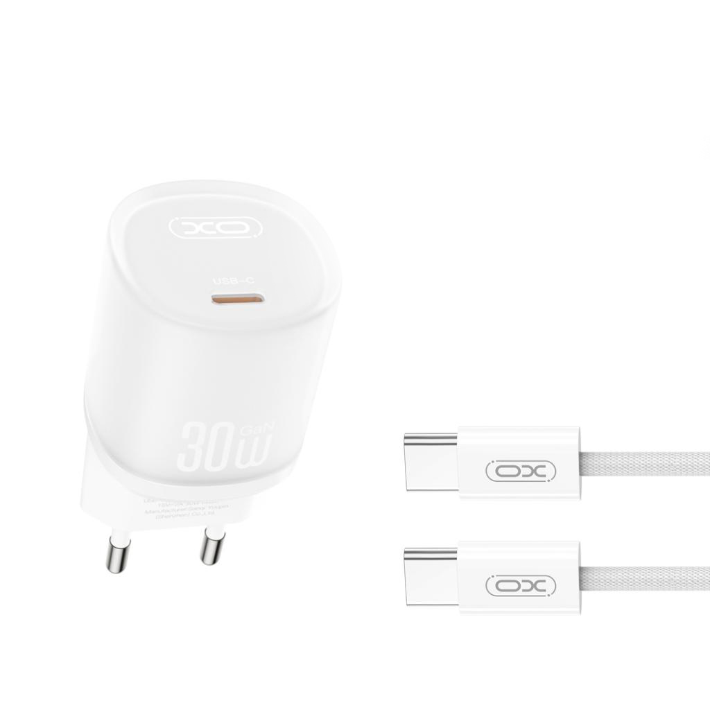 Nettlader med USB-C-kabel XO Design L150, 30W, 3A, 1 x USB-C, Hvit