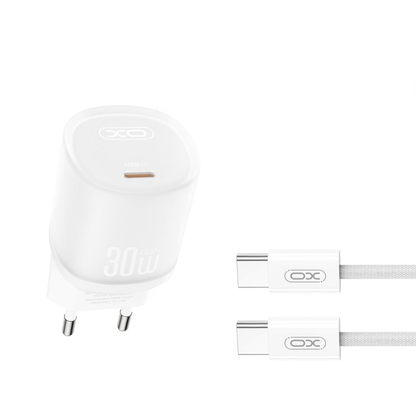 Nettlader med USB-C-kabel XO Design L150, 30W, 3A, 1 x USB-C, Hvit