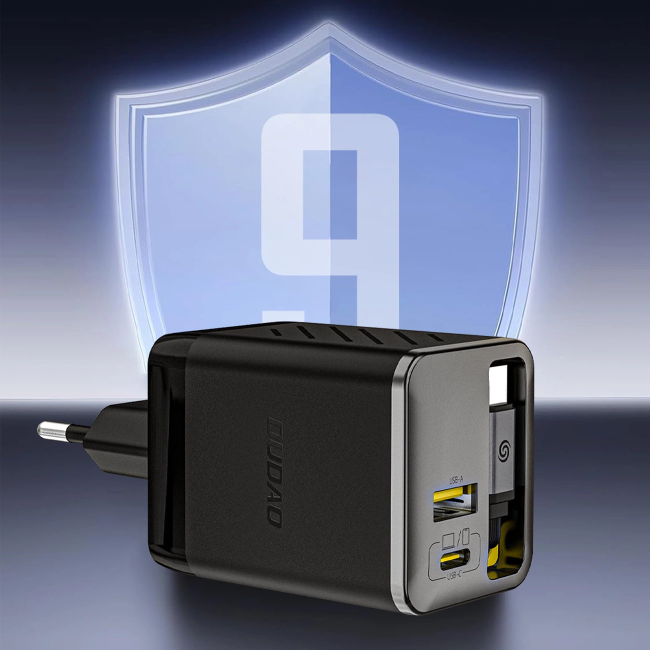 Nettlader med USB-C-kabel Dudao A67EU, 67W, 3.35A, 1 x USB-A - 1 x USB-C, Svart