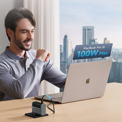 Nettlader med USB-C-kabel Cuktech, 100W, 5A, 1 x USB-A - 2 x USB-C, Grå CUKAD1003EUG