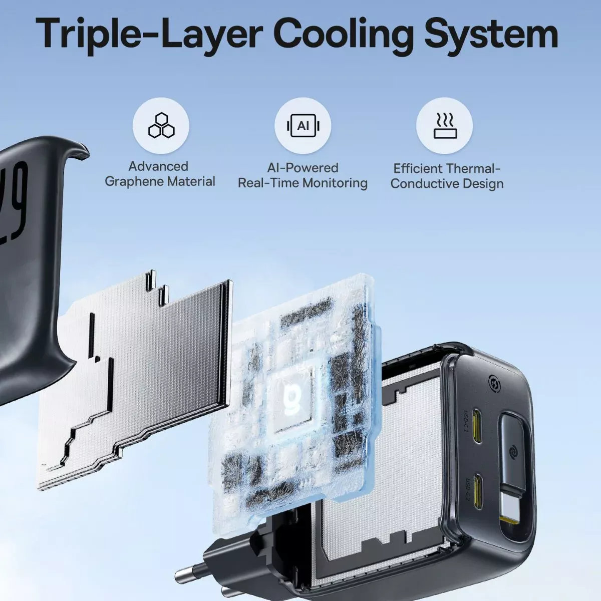 Nettlader med USB-C-kabel Baseus EnerCore CJ11, 67W, 3.35A, 2 x USB-C, Svart E0121E00