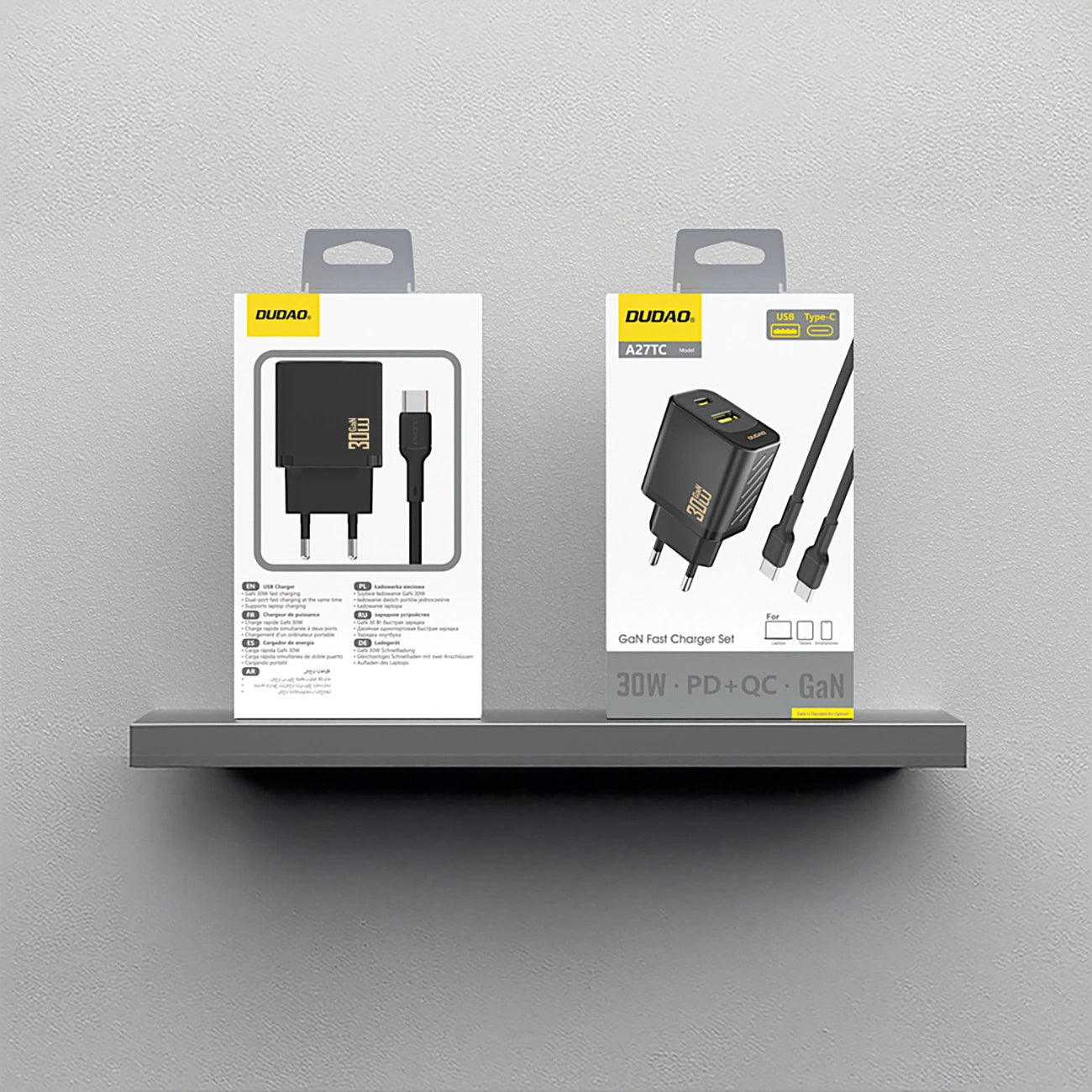 Nettlader med USB-C-kabel Dudao A27TCEU, 30W, 1 x USB-A - 1 x USB-C, Svart