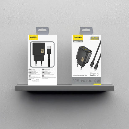 Nettlader med USB-C-kabel Dudao A27TCEU, 30W, 1 x USB-A - 1 x USB-C, Svart