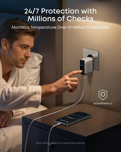 Nettlader med USB-C-kabel Anker Smart Display, 100W, 5A, 1 x USB-A - 2 x USB-C, Sølv B121BG41