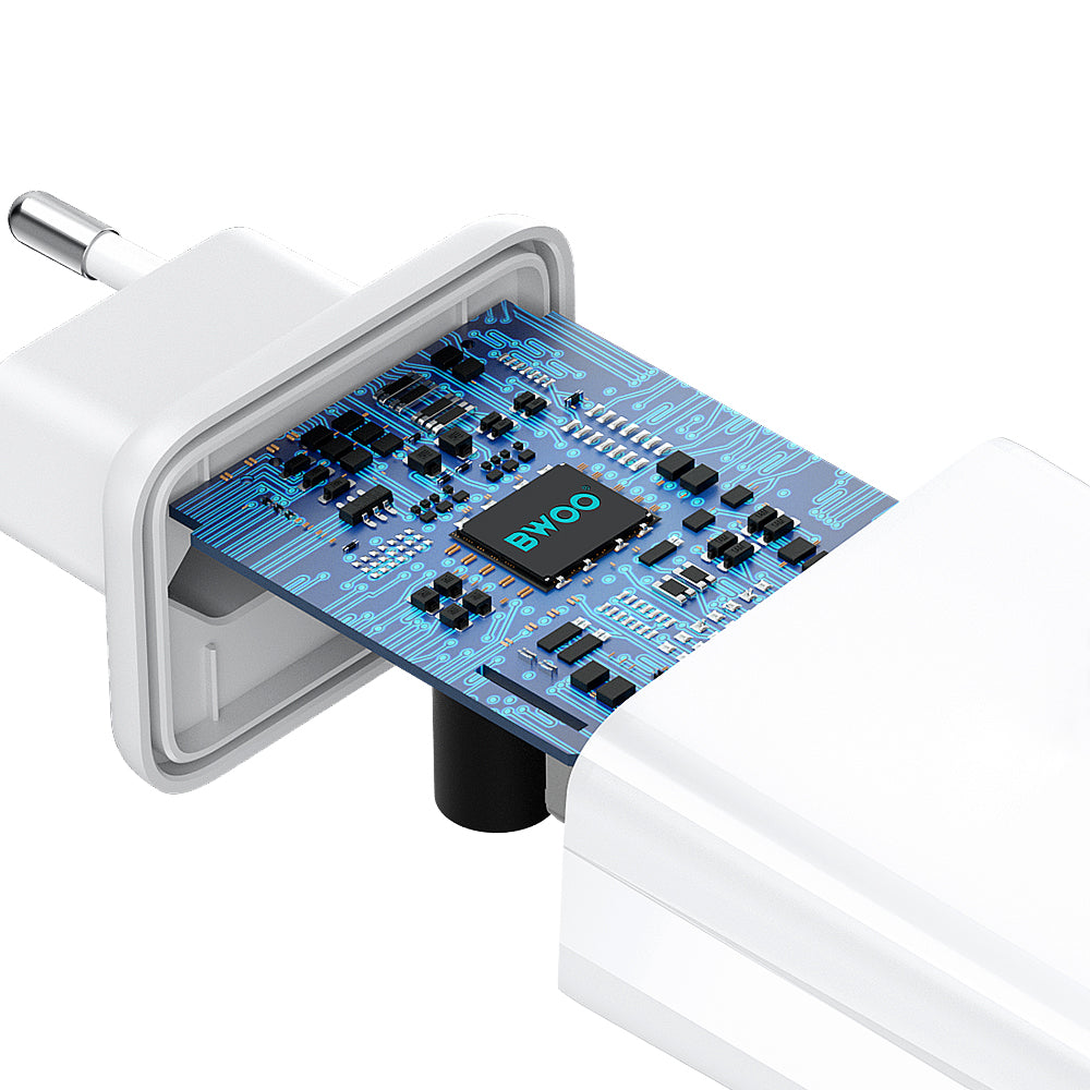 Nettlader med USB-C-kabel BWOO CDA182, 38W, 3A, 1 x USB-A - 1 x USB-C, Hvit