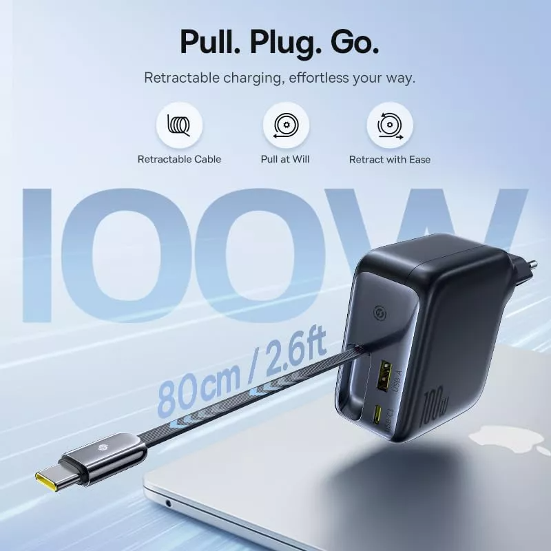 Nettlader med USB-C-kabel Baseus EnerCore CJ11, 100W, 1 x USB-A - 2 x USB-C, Svart E0120M00