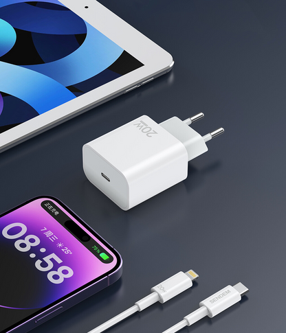 Nettlader med USB-C-kabel Sendem OG73, 20W, 3A, 1 x USB-C, hvit