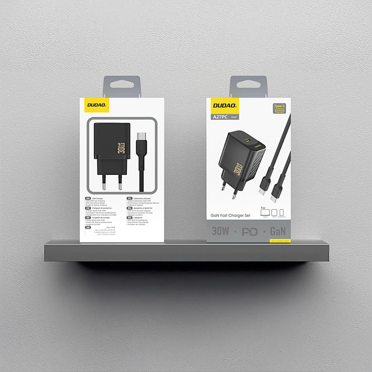 Nettlader med USB-C-kabel Dudao A27PCEU, 30W, 3A, 1 x USB-C, svart