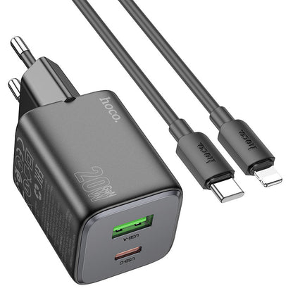 Nettlader med Lightning-kabel HOCO N41, 20W, 3A, 1 x USB-A - 1 x USB-C, Svart