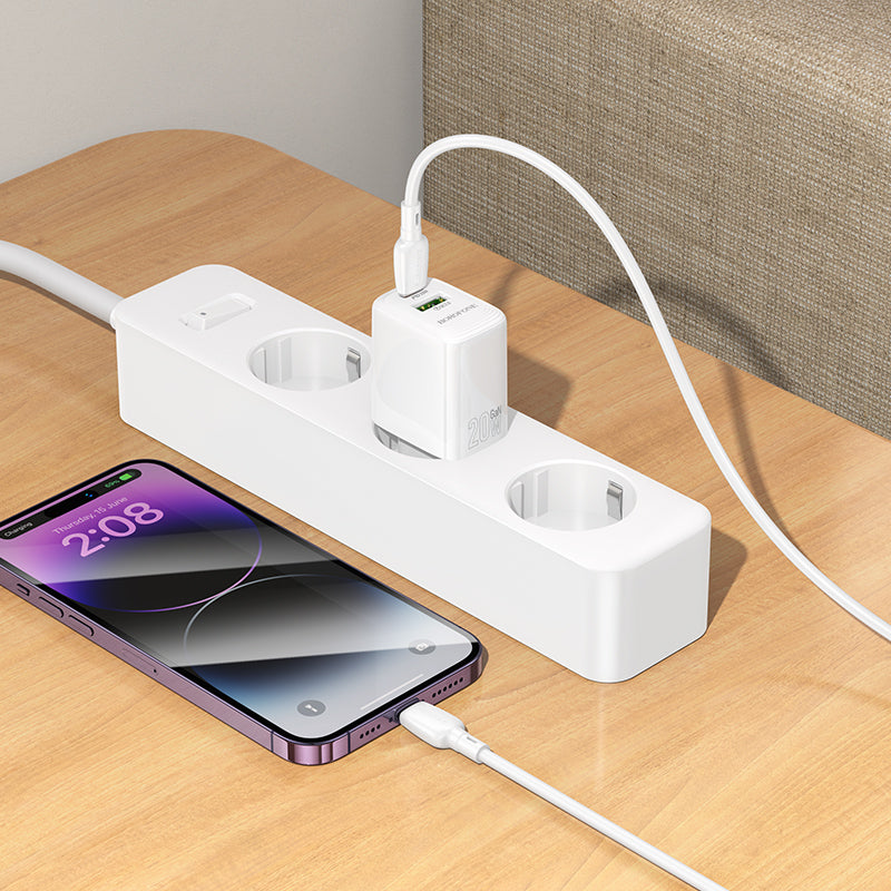 Nettlader med Lightning-kabel Borofone BN27 Fuente, 20W, 3A, 1 x USB-A - 1 x USB-C, Hvit