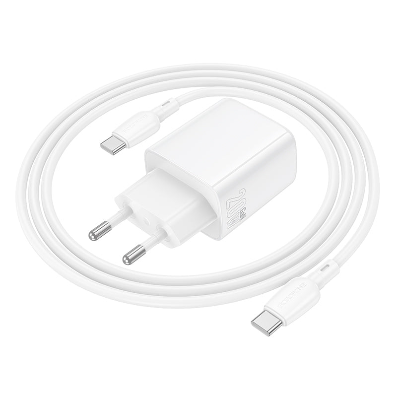 Nettlader med USB-C-kabel Borofone BN27 Fuente, 20W, 3A, 1 x USB-A - 1 x USB-C, Hvit