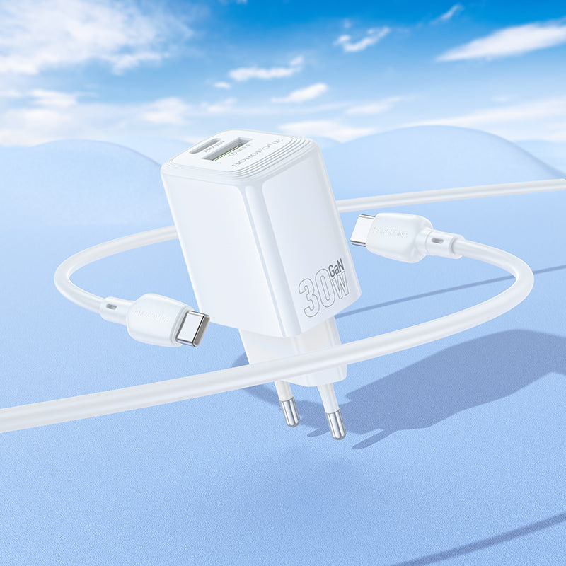 Nettlader med USB-C-kabel Borofone BN29 Fuente, 30W, 3A, 1 x USB-A - 1 x USB-C, Hvit